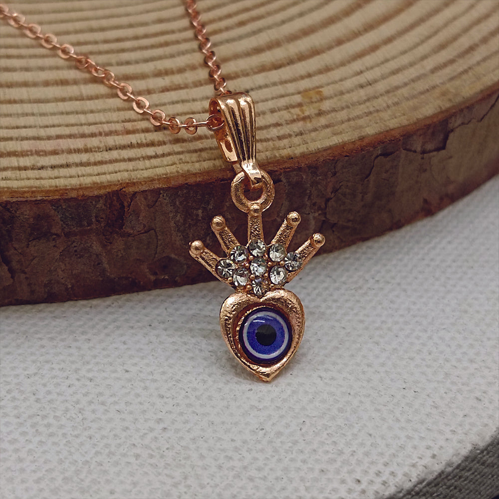 The99Jewel Rose Gold Plated Heart Shaped Evil Eye Chain Pendant
