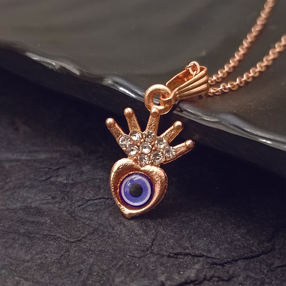 The99Jewel Rose Gold Plated Heart Shaped Evil Eye Chain Pendant