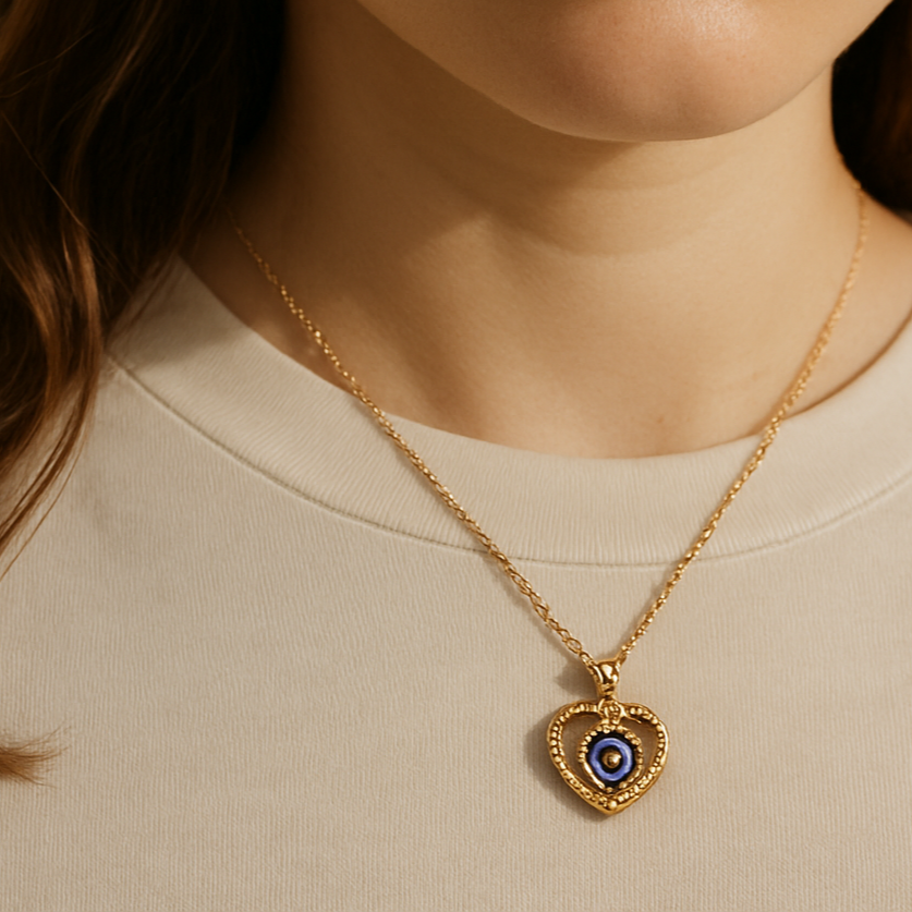 The99Jewel Heart Shaped Evil Eye Chain Pendant - 1405006