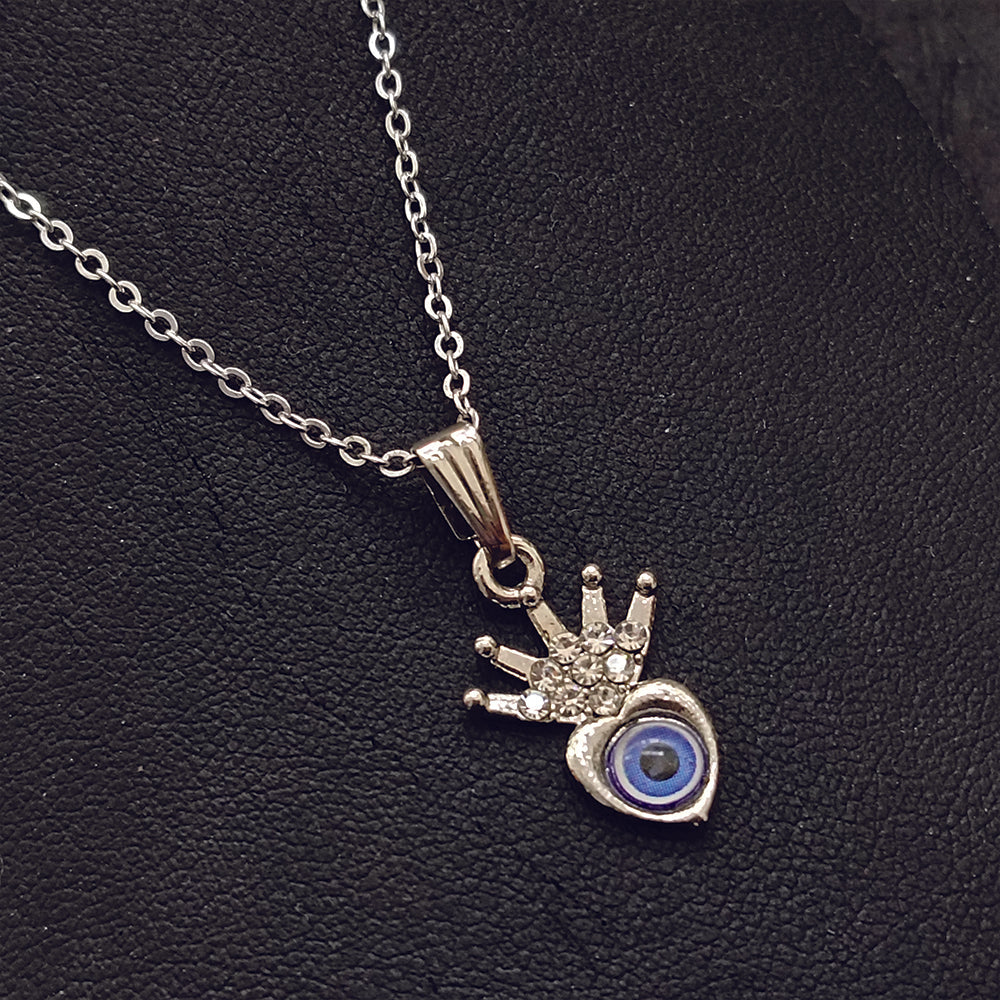The99Jewel Silver Plated Heart Shaped Evil Eye Chain Pendant -1405017