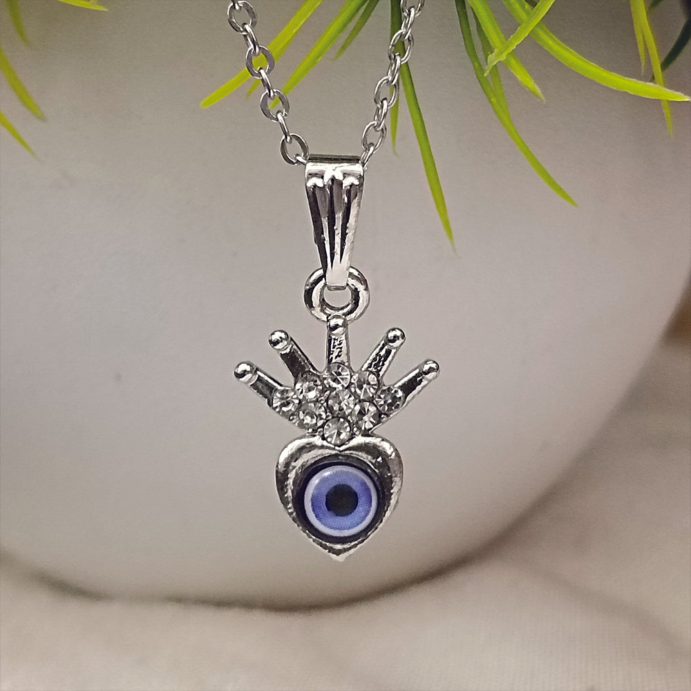 The99Jewel Silver Plated Heart Shaped Evil Eye Chain Pendant -1405017