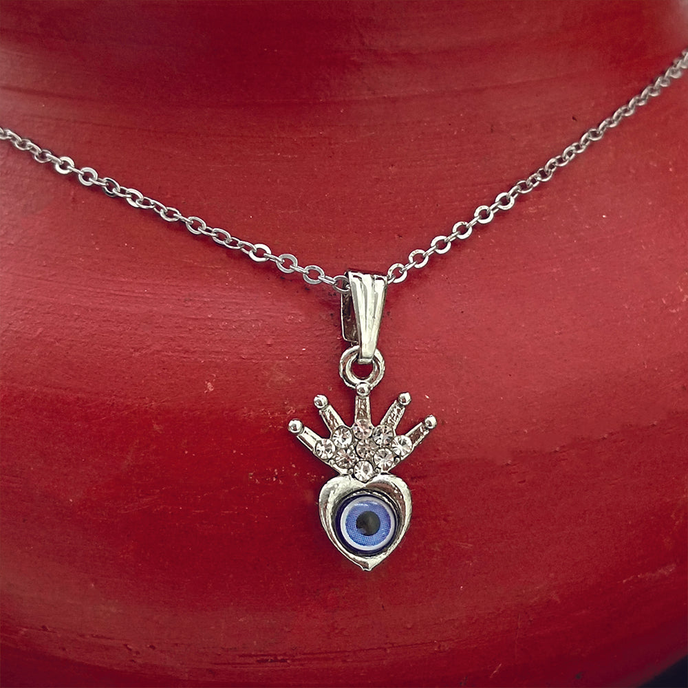 The99Jewel Silver Plated Heart Shaped Evil Eye Chain Pendant -1405017