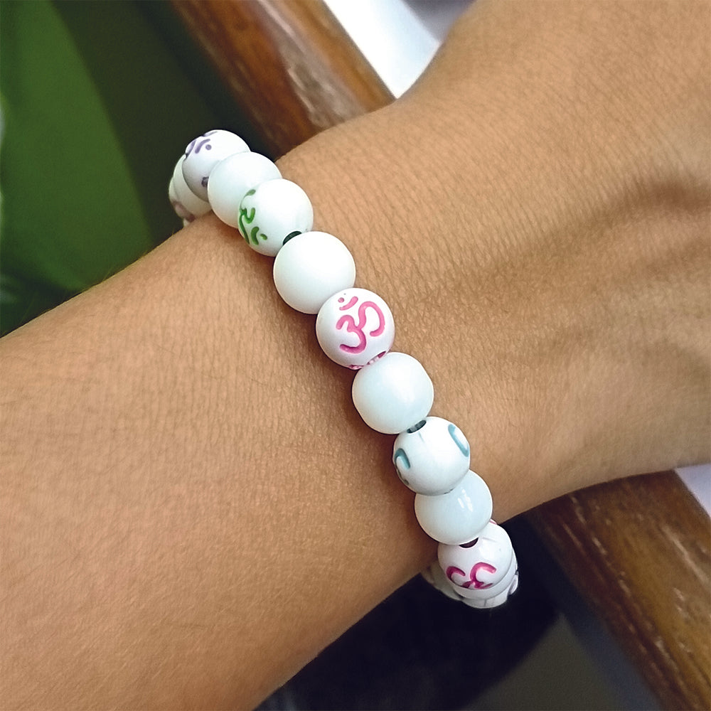 The99Jewel OM White Beads Bracelet