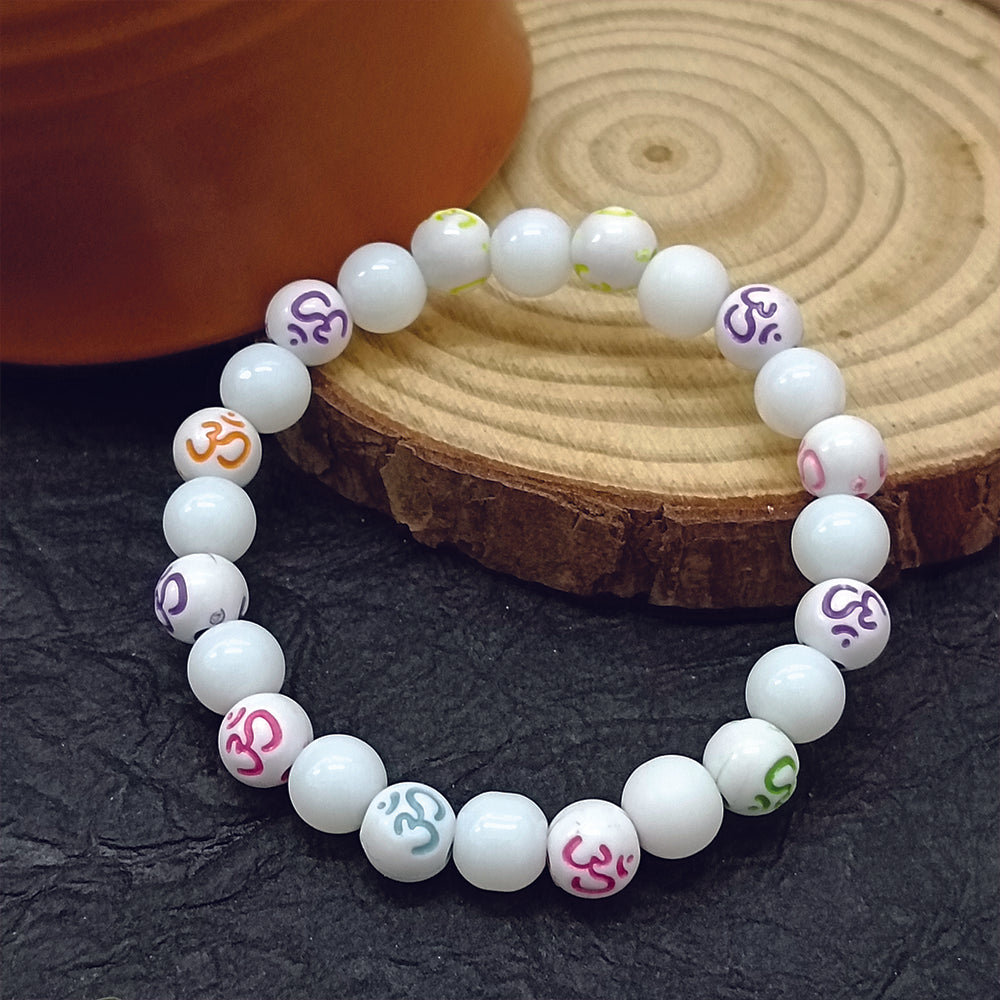The99Jewel OM White Beads Bracelet