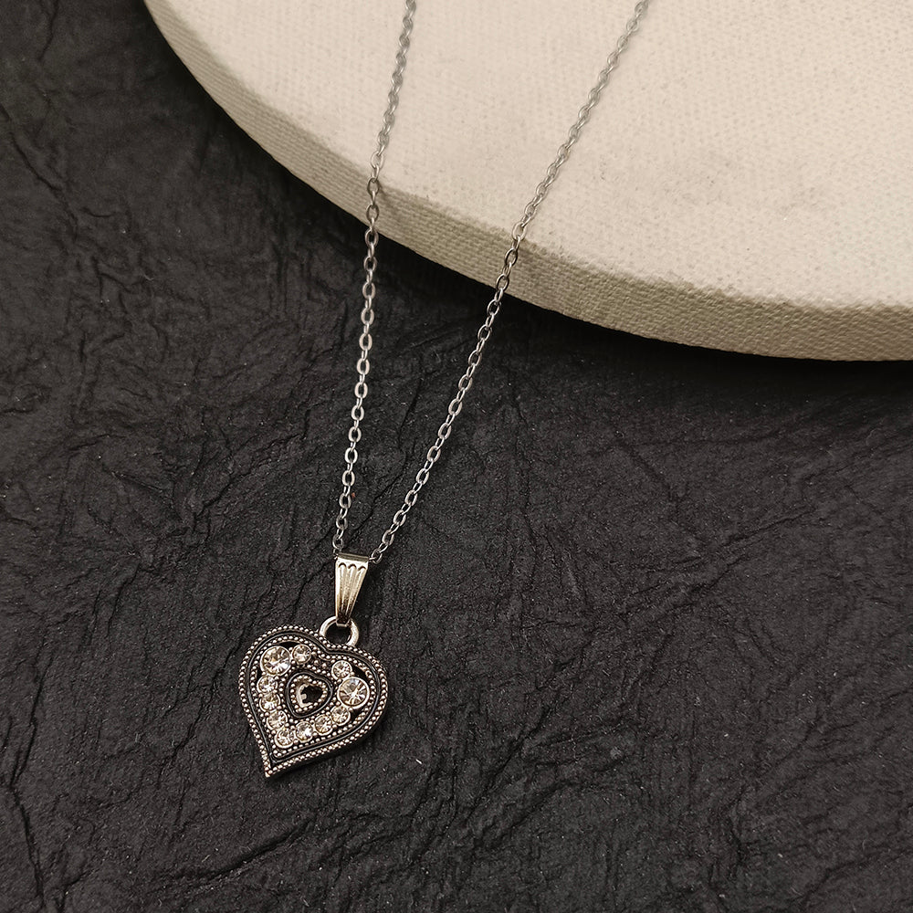 The99Jewel Silver Plated Heart Shape Chain Pendant For Womens & Girls -1405036