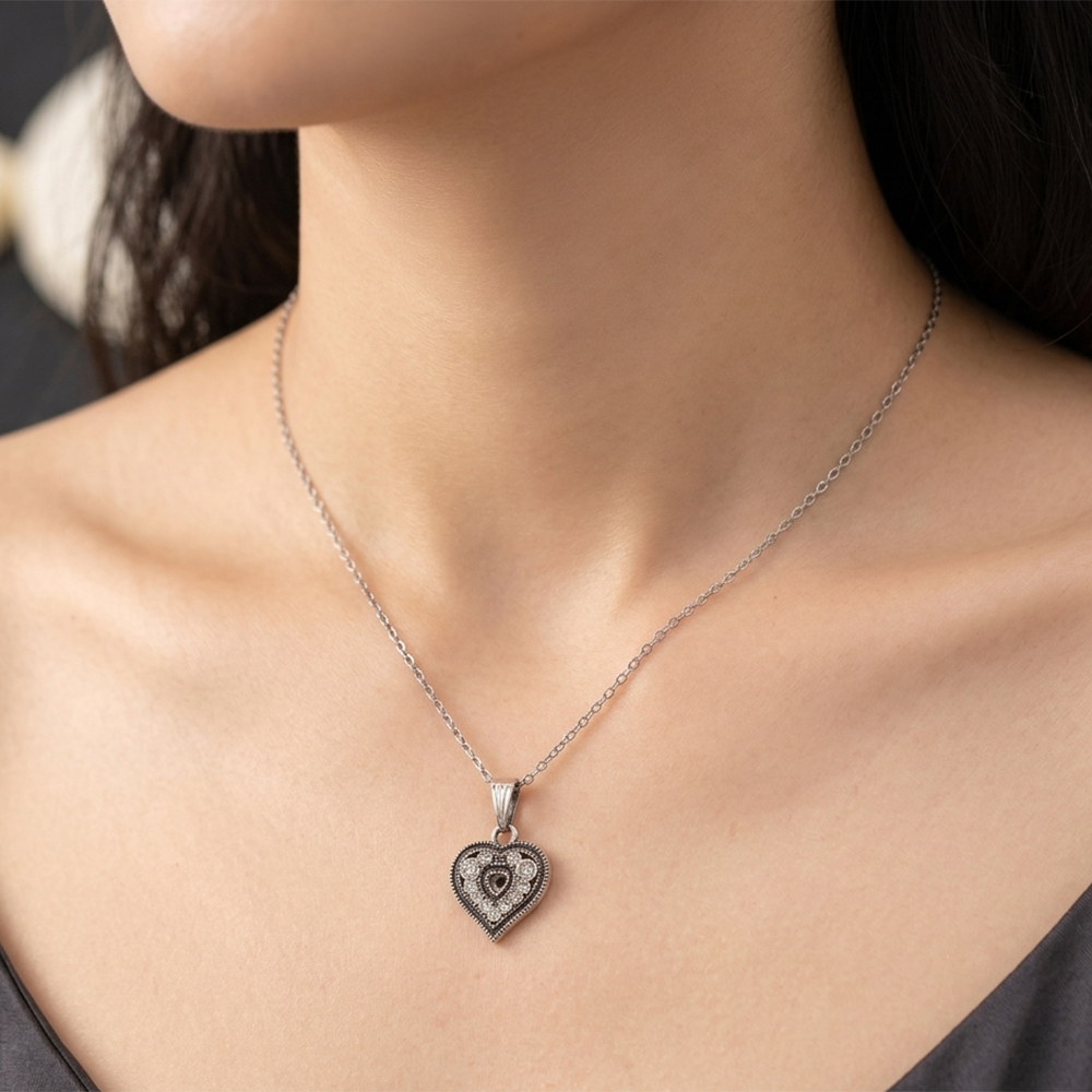 The99Jewel Silver Plated Heart Shape Chain Pendant For Womens & Girls -1405036