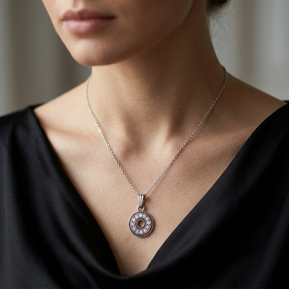 The99Jewel Silver Plated Round Shape Chain Pendant For Womens & Girls -1405037