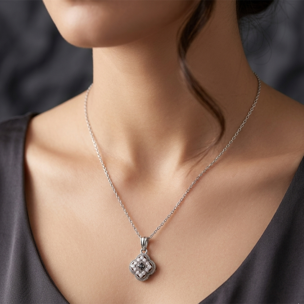 The99Jewel Silver Plated Clover Design Chain Pendant For Womens & Girls -1405039