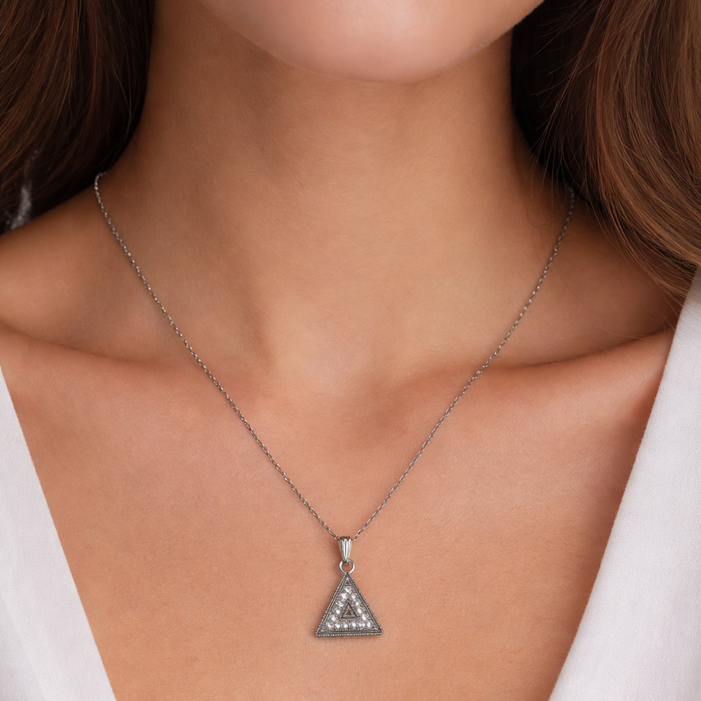 The99Jewel Silver Plated Triangle Chain Pendant For Womens & Girls -1405041