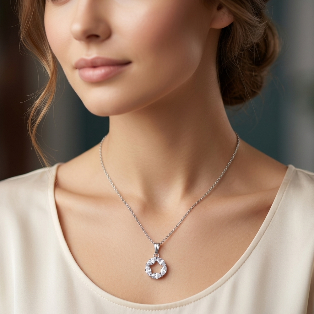 The99Jewel Silver Plated American Diamond Chain Pendant For Womens & Girls -1405043