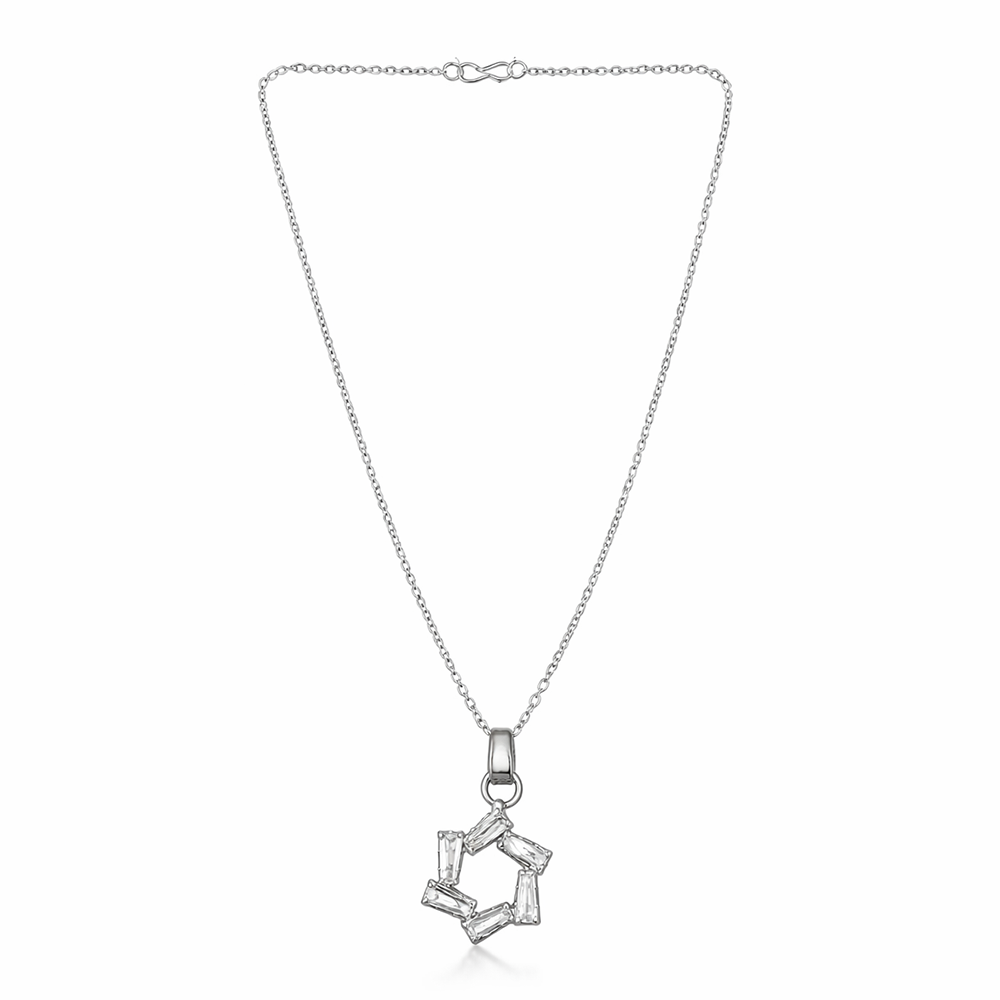 The99Jewel Silver Plated American Diamond Chain Pendant For Womens & Girls -1405046
