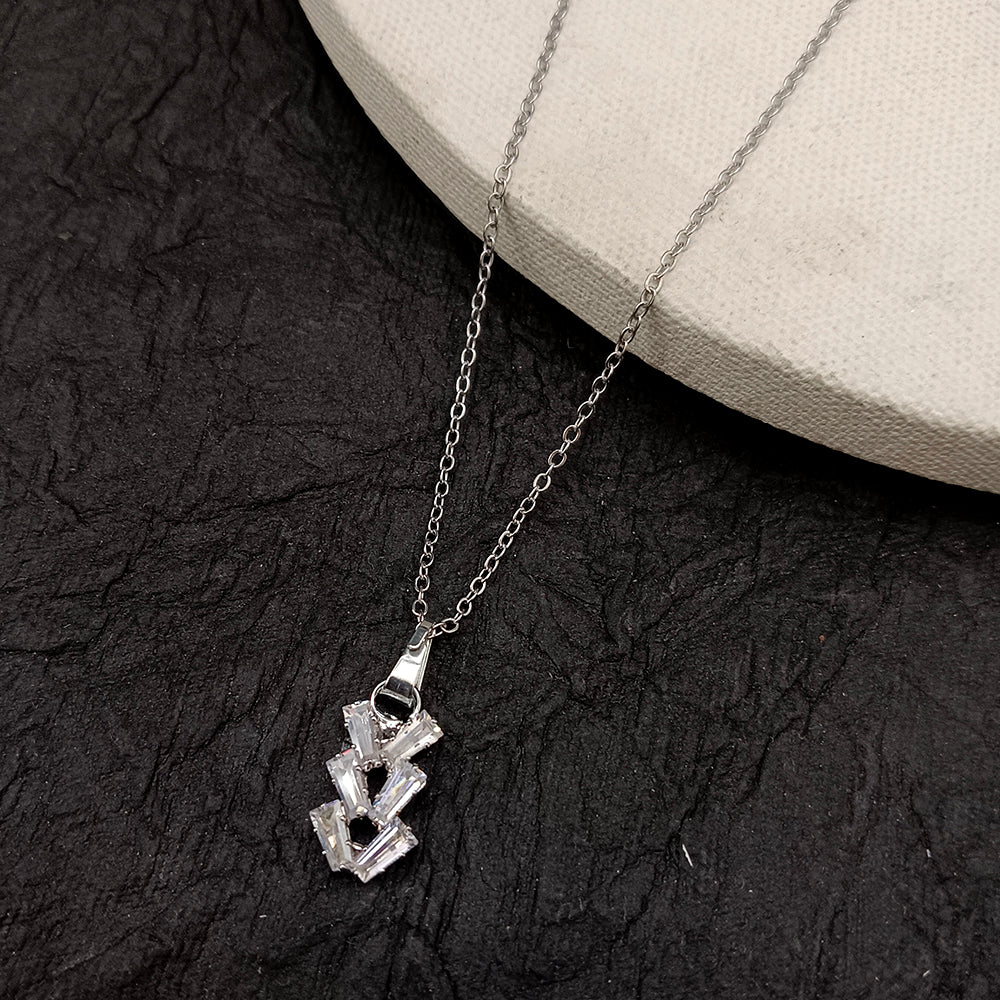 The99Jewel Silver Plated American Diamond Chain Pendant For Womens & Girls -1405047