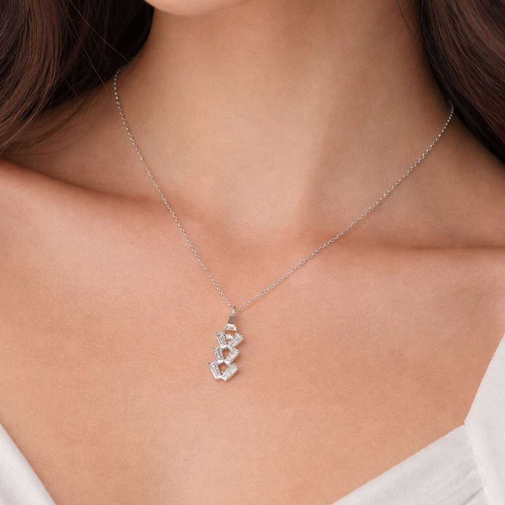 The99Jewel Silver Plated American Diamond Chain Pendant For Womens & Girls -1405047