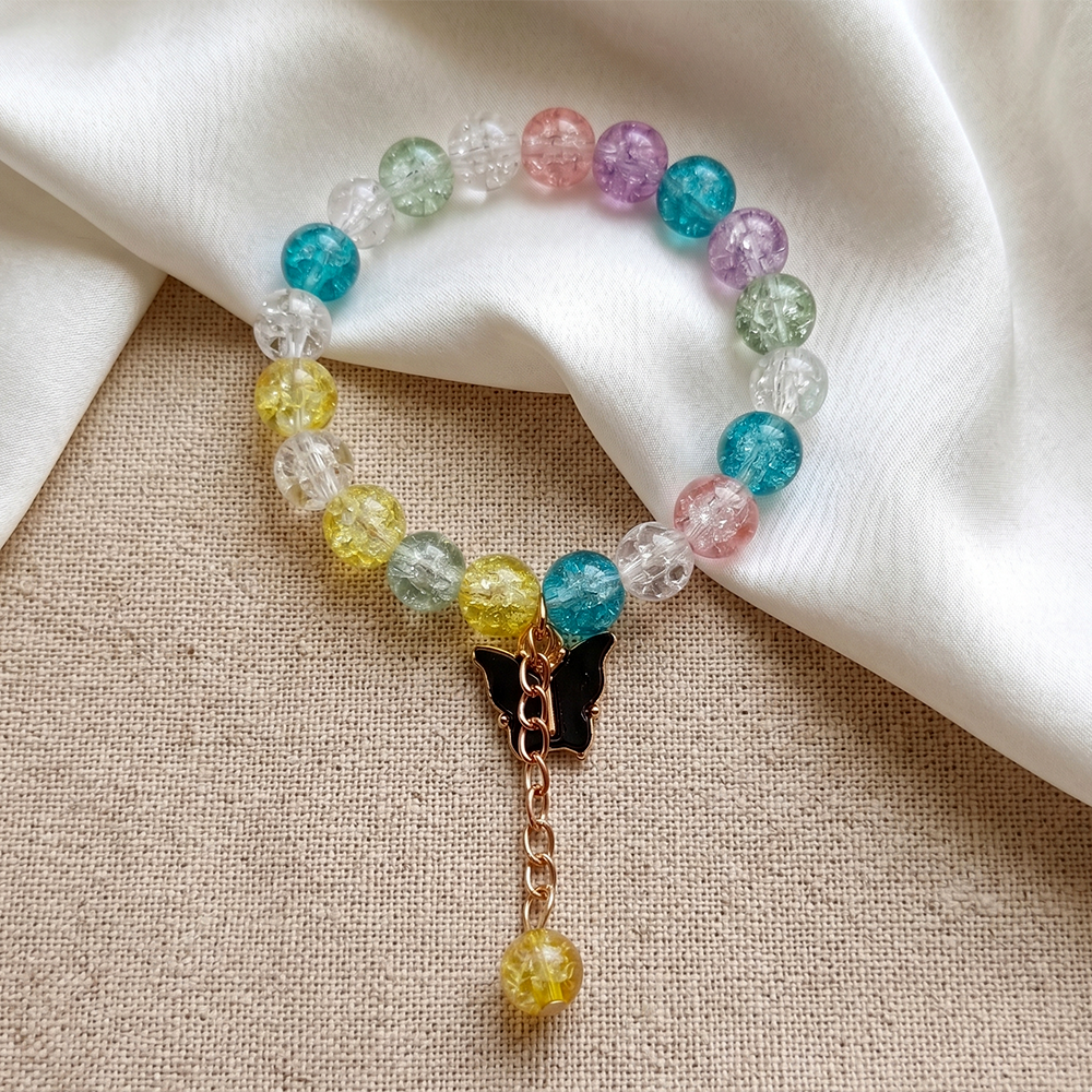 The99Jewel Colorful Crackle Glass Beads Butterfly Bracelet  For Kids (Assorted Color)
