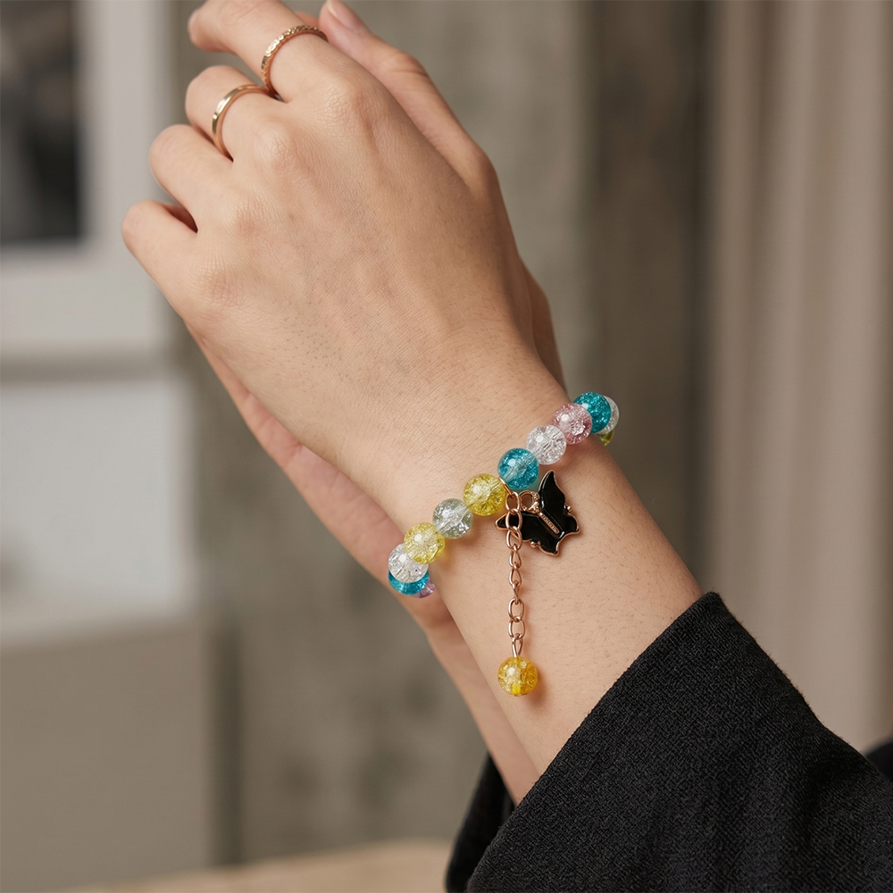 The99Jewel Colorful Crackle Glass Beads Butterfly Bracelet  For Kids (Assorted Color)