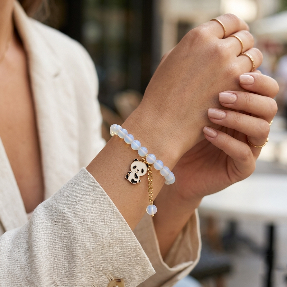 The99Jewel  Moon stone Beads Bracelet with Panda Charm