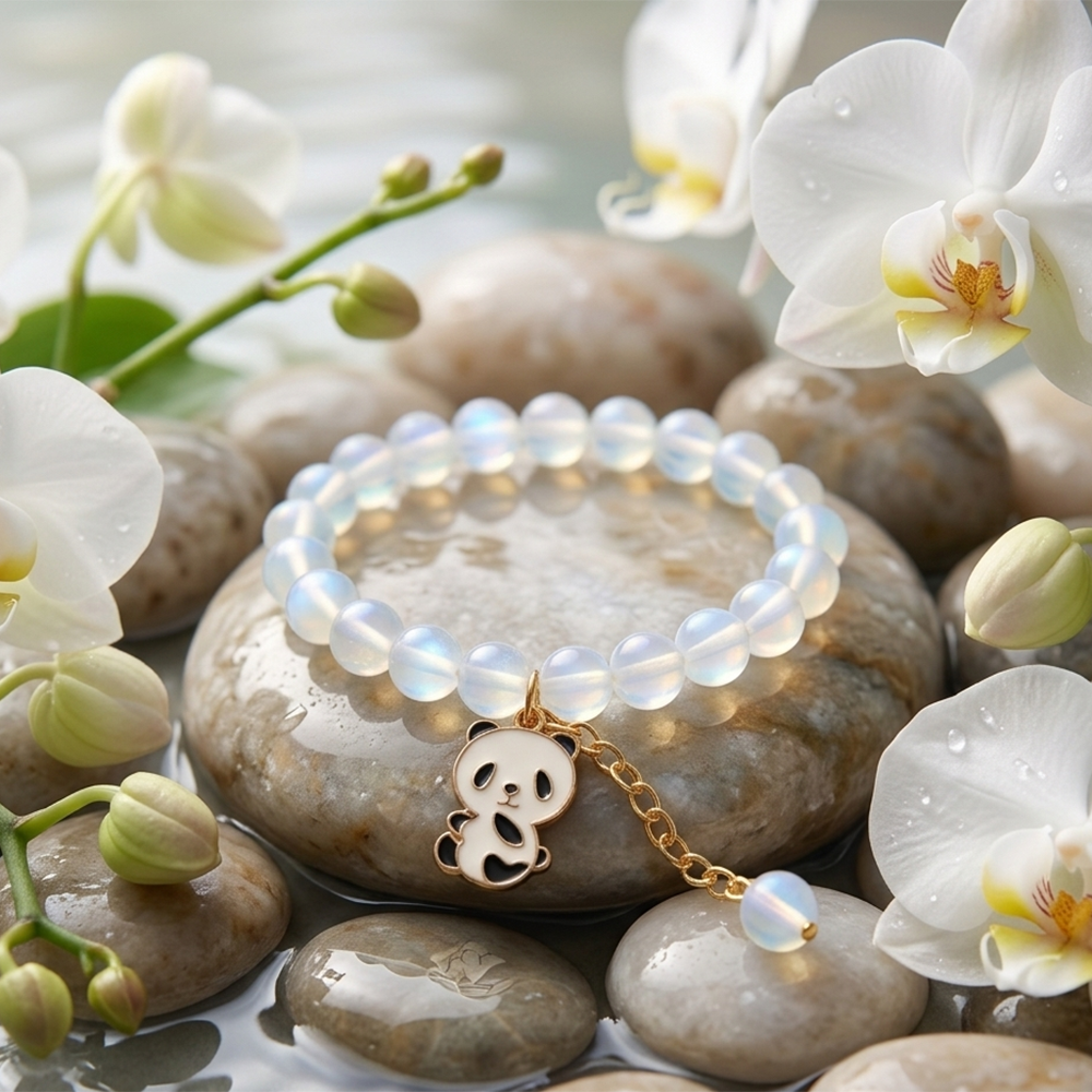 The99Jewel  Moon stone Beads Bracelet with Panda Charm