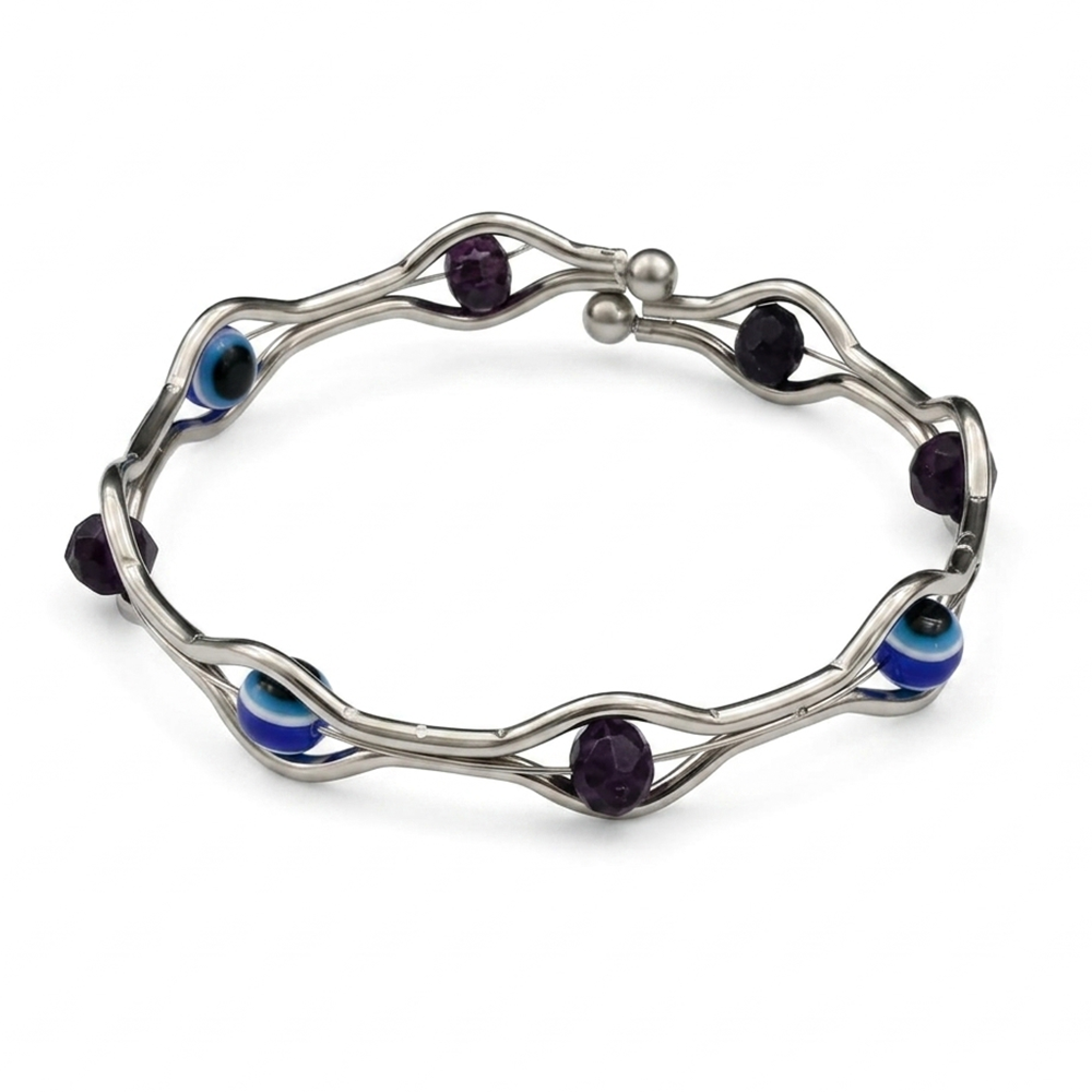 The99Jewel Silver-Tone Evil Eye Beaded Adjustable Kada Bracelet