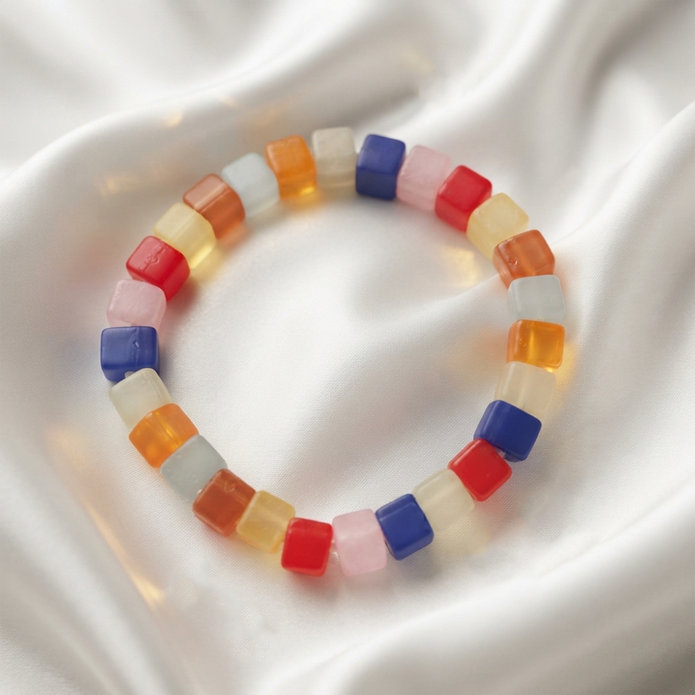 The99Jewel ColorPop Frosted Cube Beads Stretch Bracelet for Women & Girls