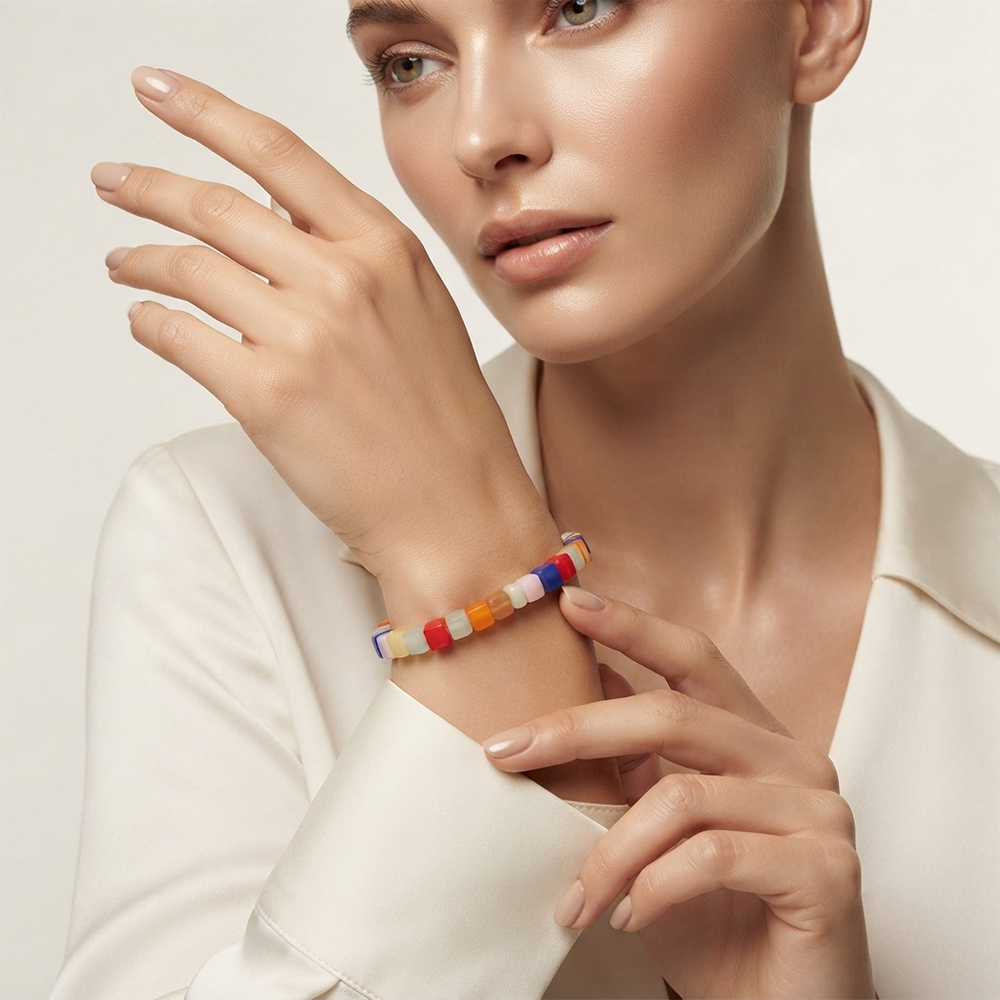 The99Jewel ColorPop Frosted Cube Beads Stretch Bracelet for Women & Girls