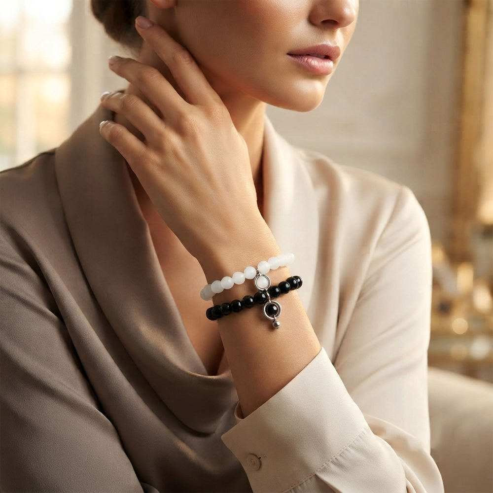 The99Jewel Black And White  Beaded Combo Bracelet for women