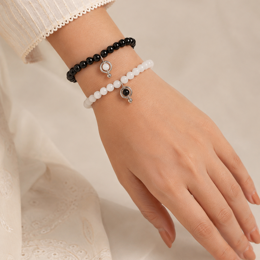 The99Jewel Black And White  Beaded Combo Bracelet for women