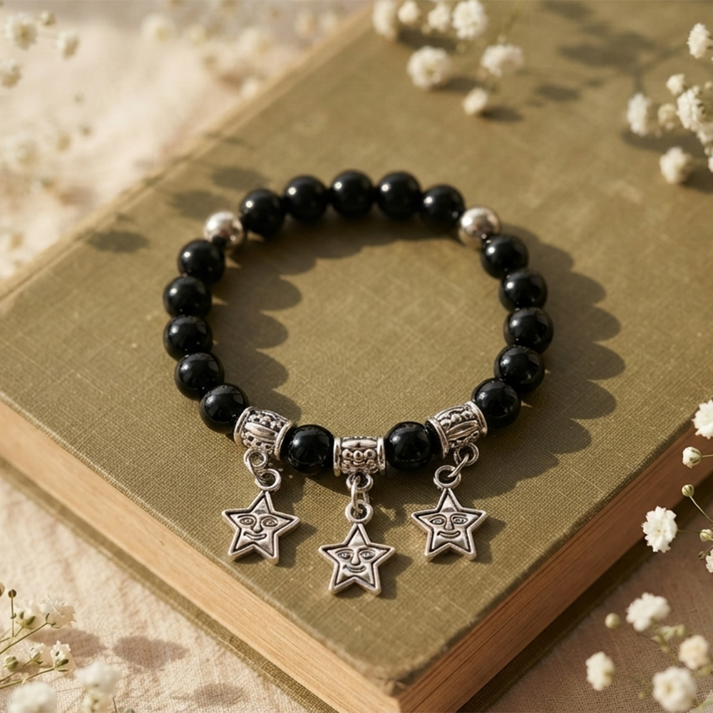 The99Jewel Stylish Black Beaded Star Charm Bracelet for Women & Girls