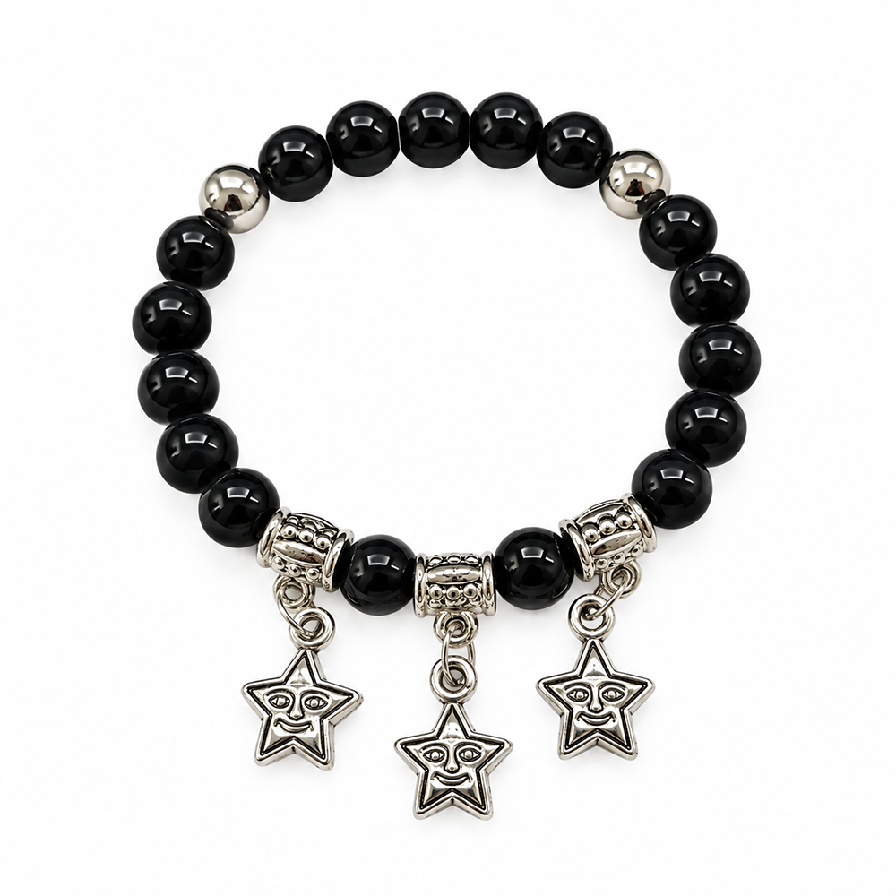The99Jewel Stylish Black Beaded Star Charm Bracelet for Women & Girls