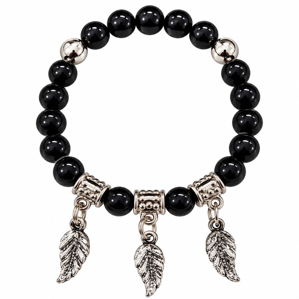 The99Jewel Stylish Black Beaded Leaf Charm Bracelet for Women & Girls
