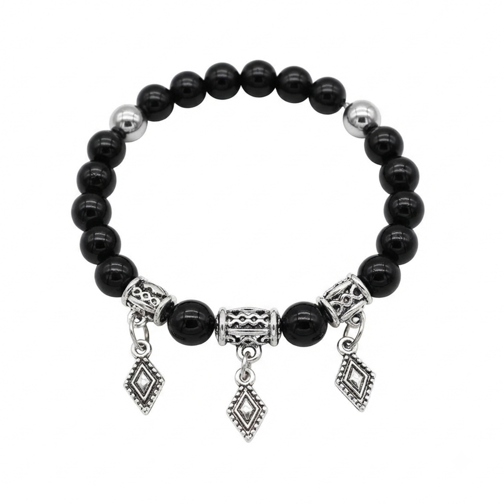 The99Jewel Stylish Black Beaded with Oxidised Charm Bracelet for Women & Girls