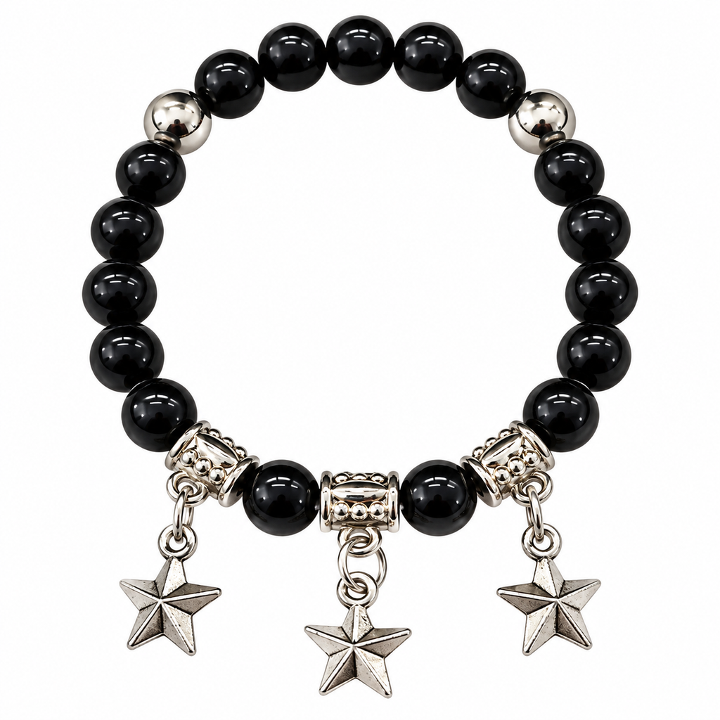 The99Jewel Stylish Black Beaded with Star Charm Bracelet for Women & Girls