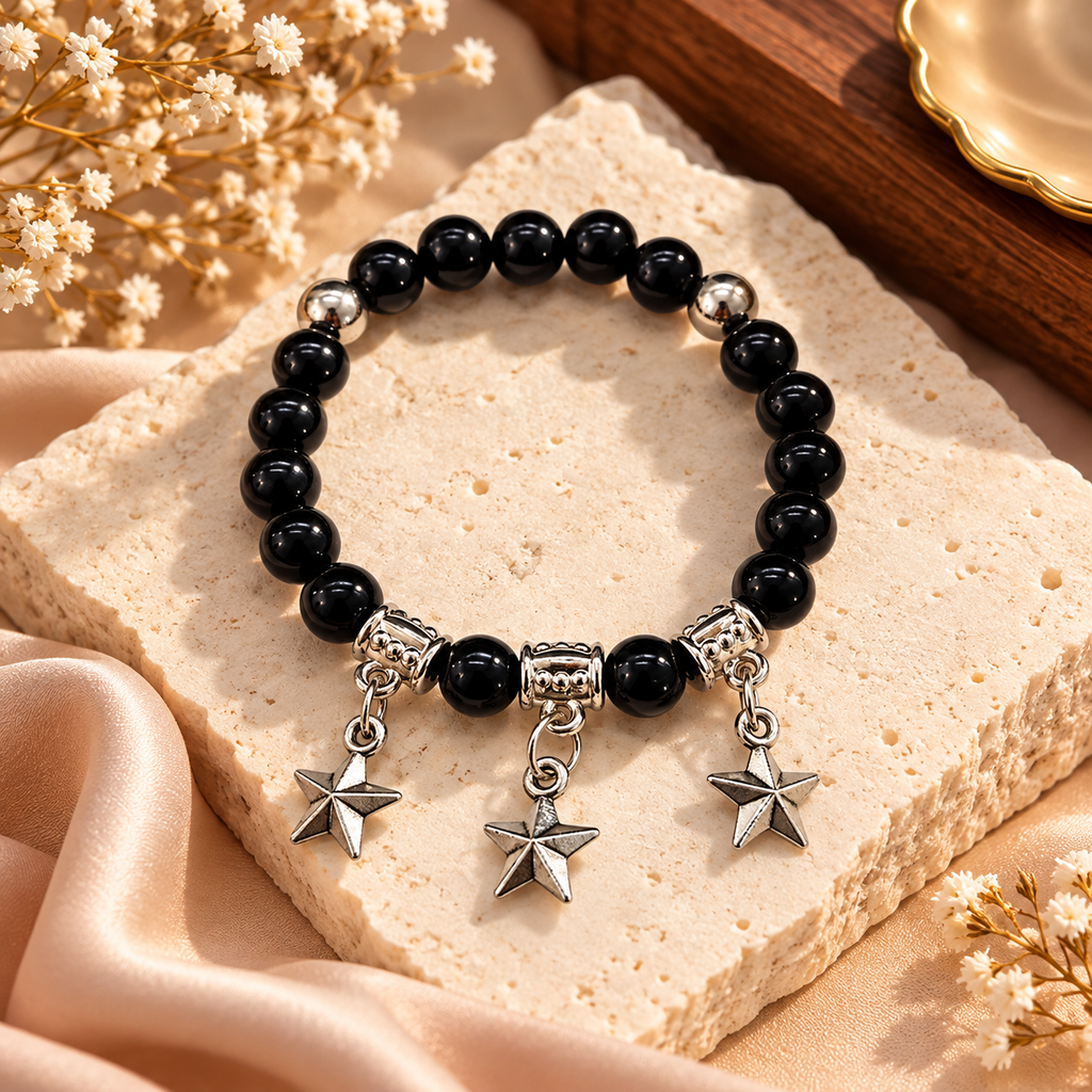 The99Jewel Stylish Black Beaded with Star Charm Bracelet for Women & Girls