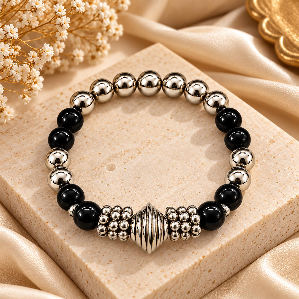 The99Jewel Stylish Black Beaded with Oxidised Charm Bracelet for Women & Girls