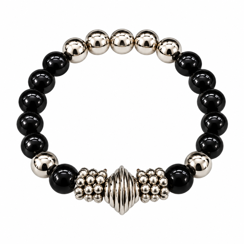 The99Jewel Stylish Black Beaded with Oxidised Charm Bracelet for Women & Girls