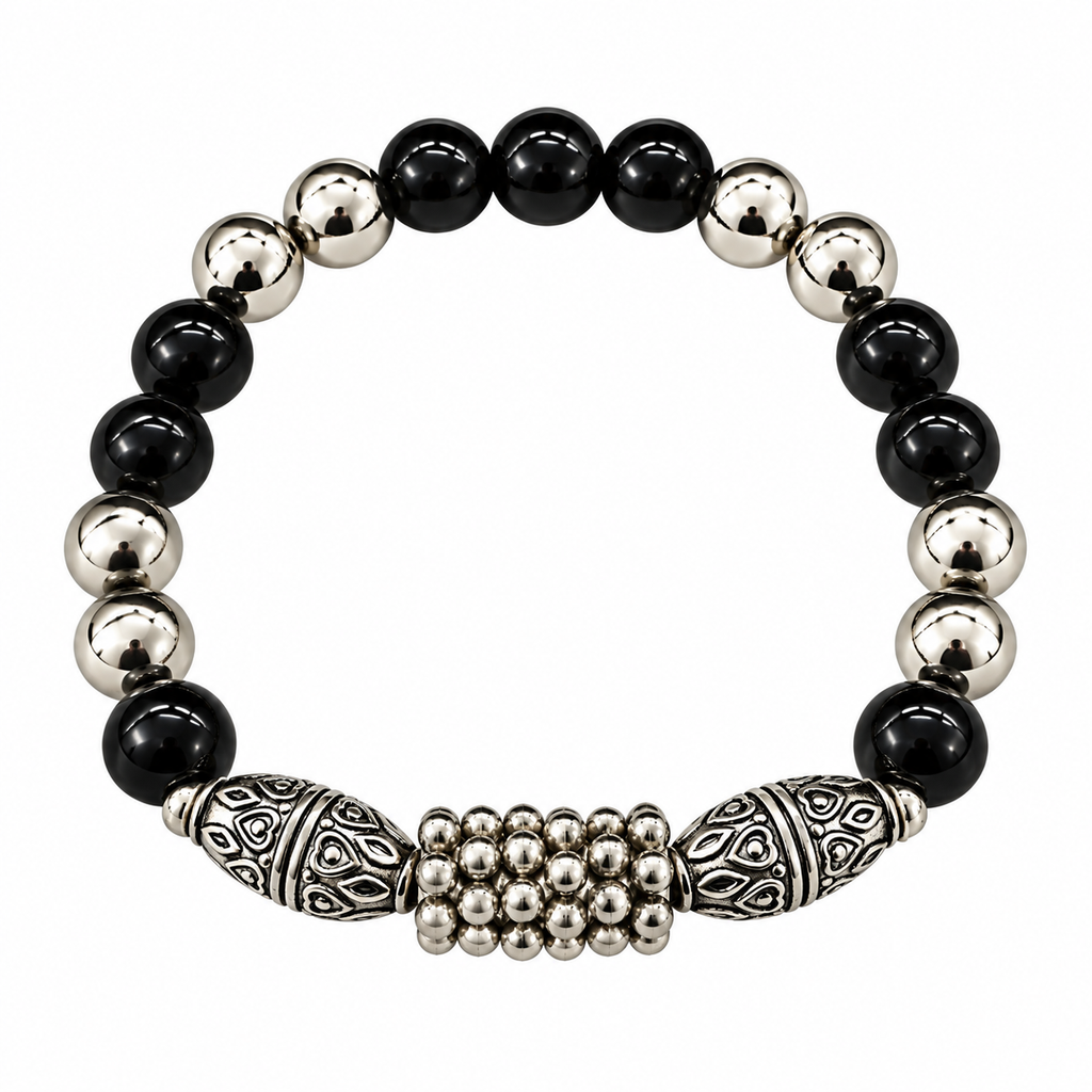 The99Jewel Stylish Black Beaded with Oxidised Charm Bracelet for Women & Girls