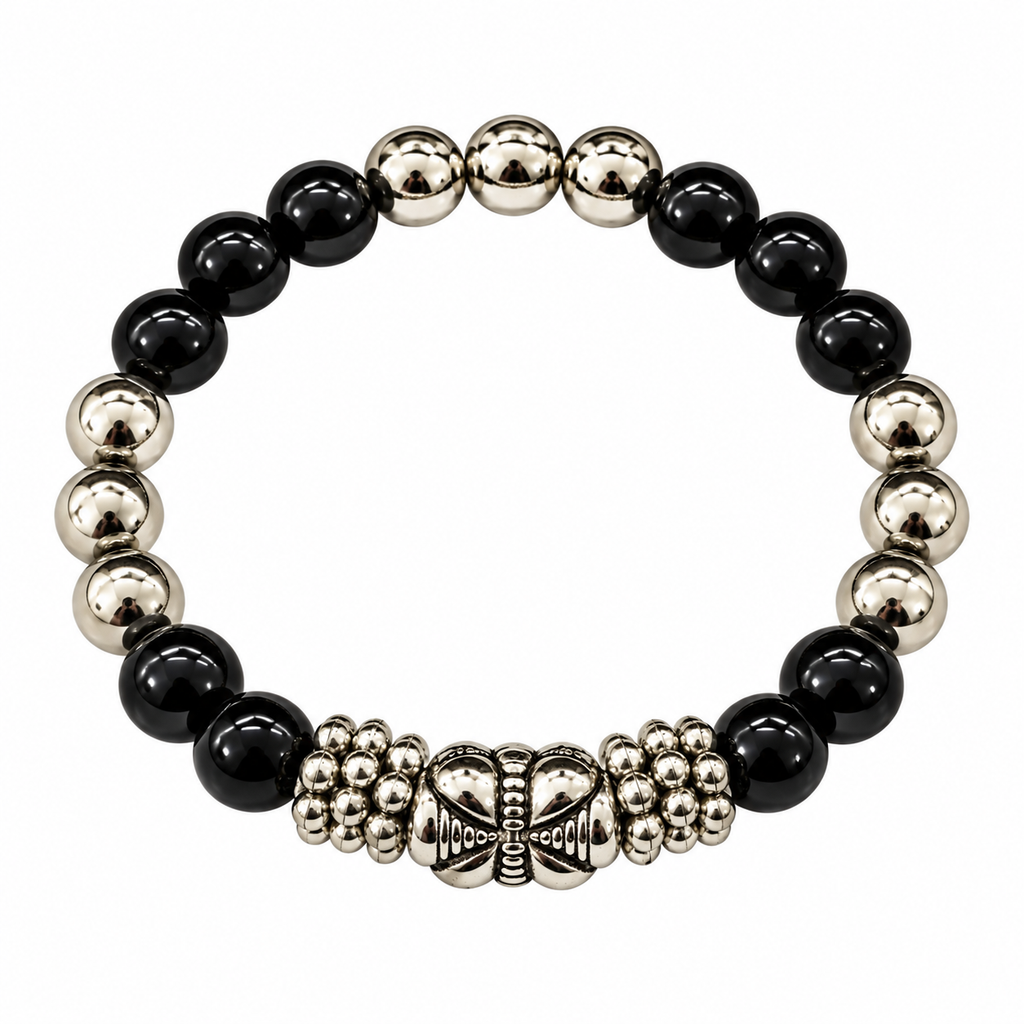 The99Jewel Stylish Black Beaded with Oxidised Charm Bracelet for Women & Girls