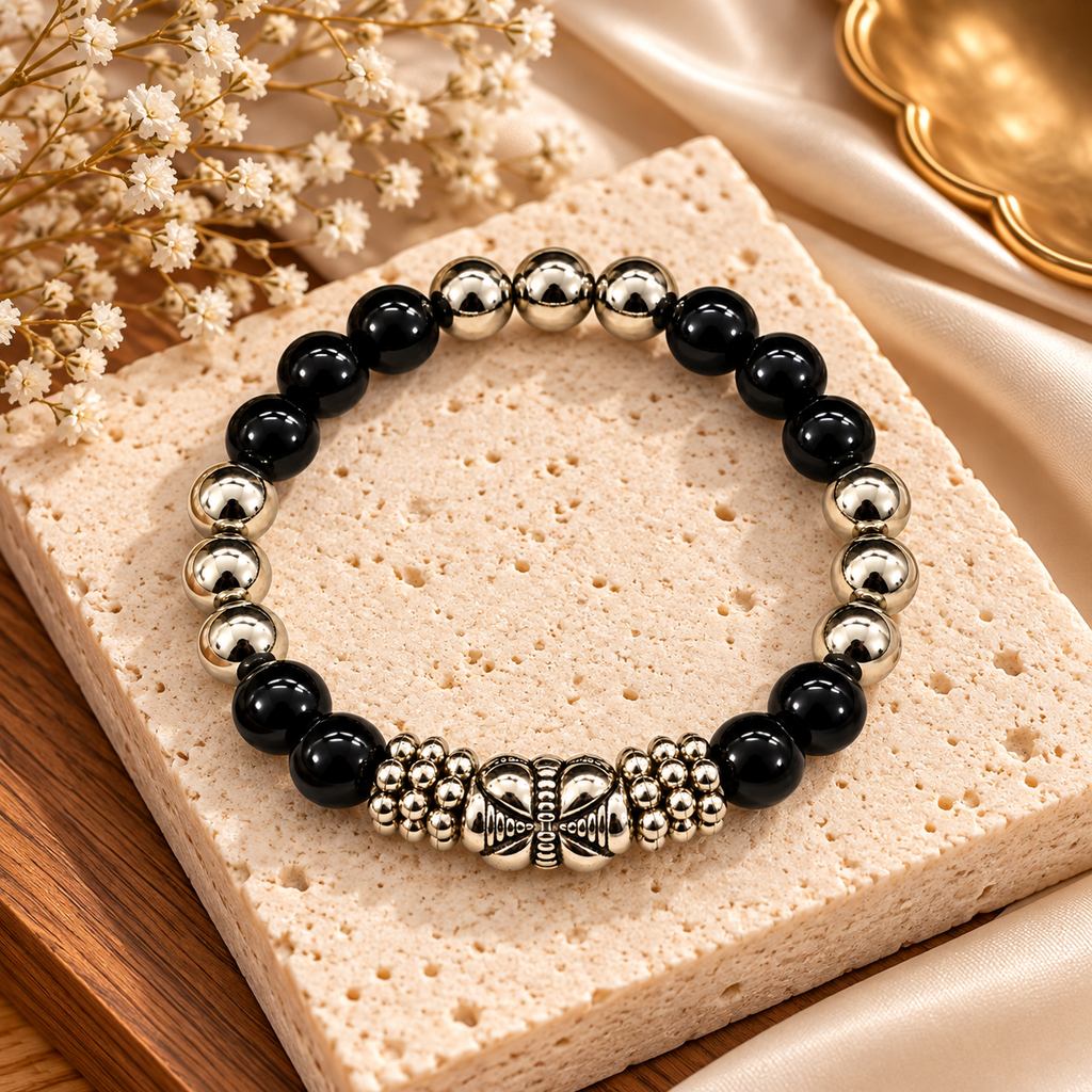 The99Jewel Stylish Black Beaded with Oxidised Charm Bracelet for Women & Girls