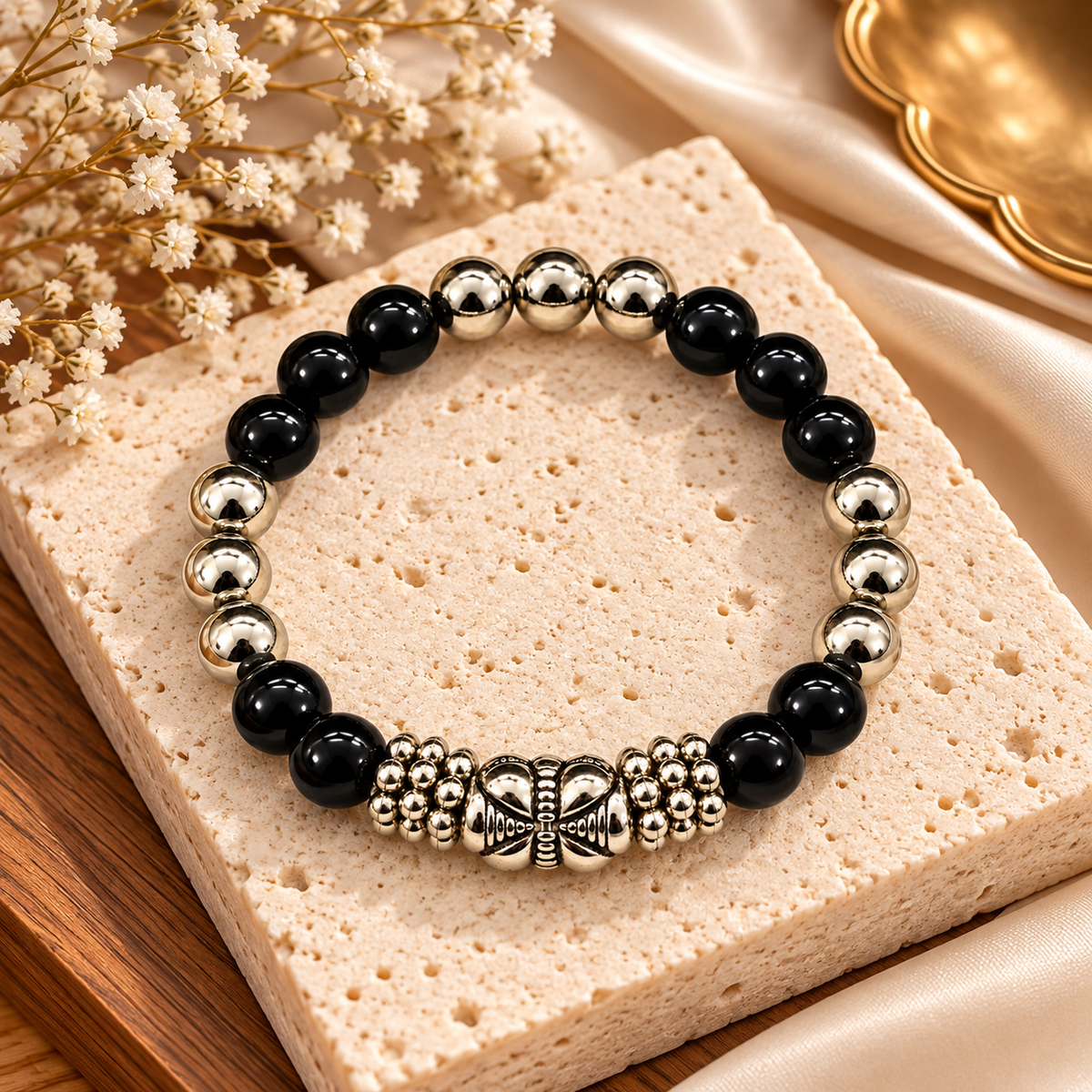 The99Jewel Stylish Black Beaded with Oxidised Charm Bracelet for Women & Girls