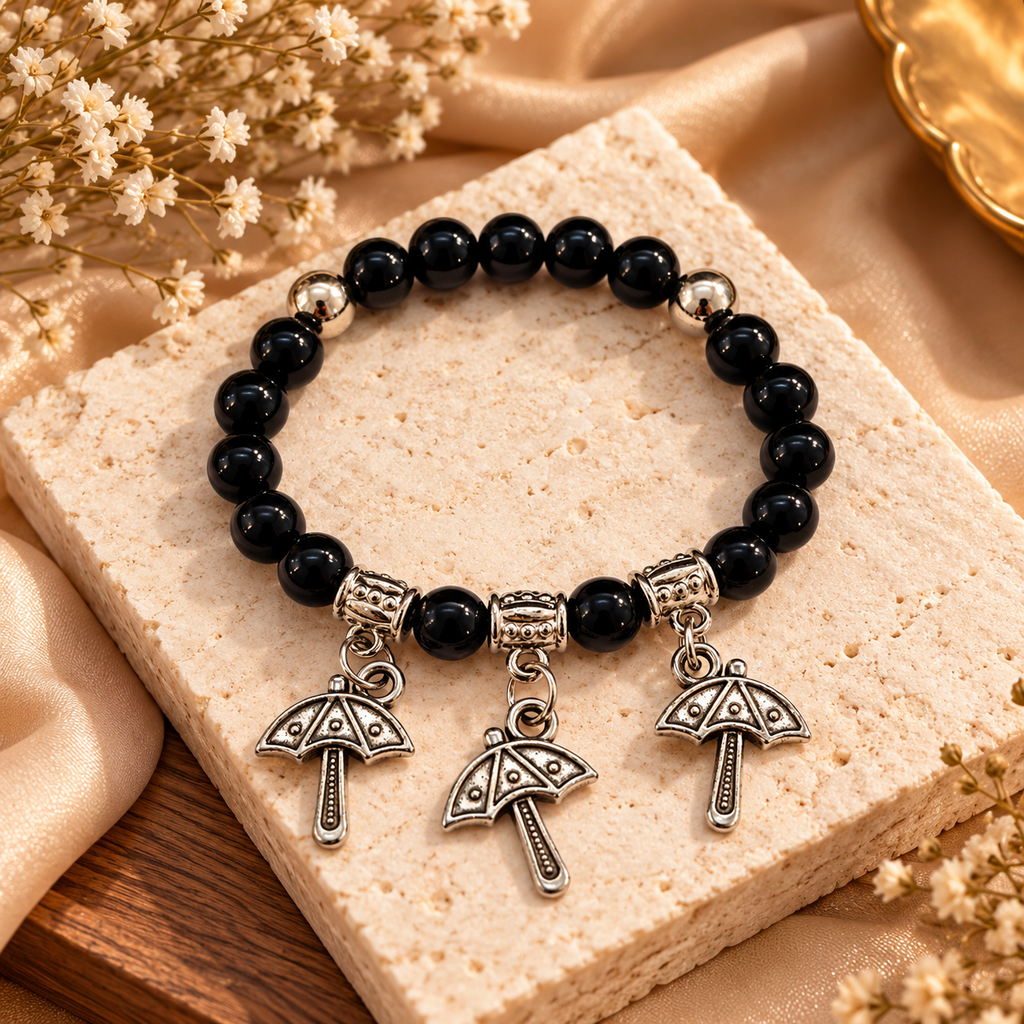 The99Jewel Stylish Black Beaded Umbrella  Charm Bracelet for Women & Girls