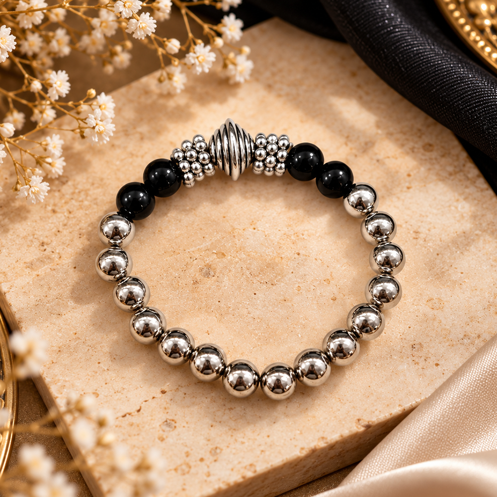 The99Jewel Stylish Black Beaded with Oxidised Charm Bracelet for Women & Girls