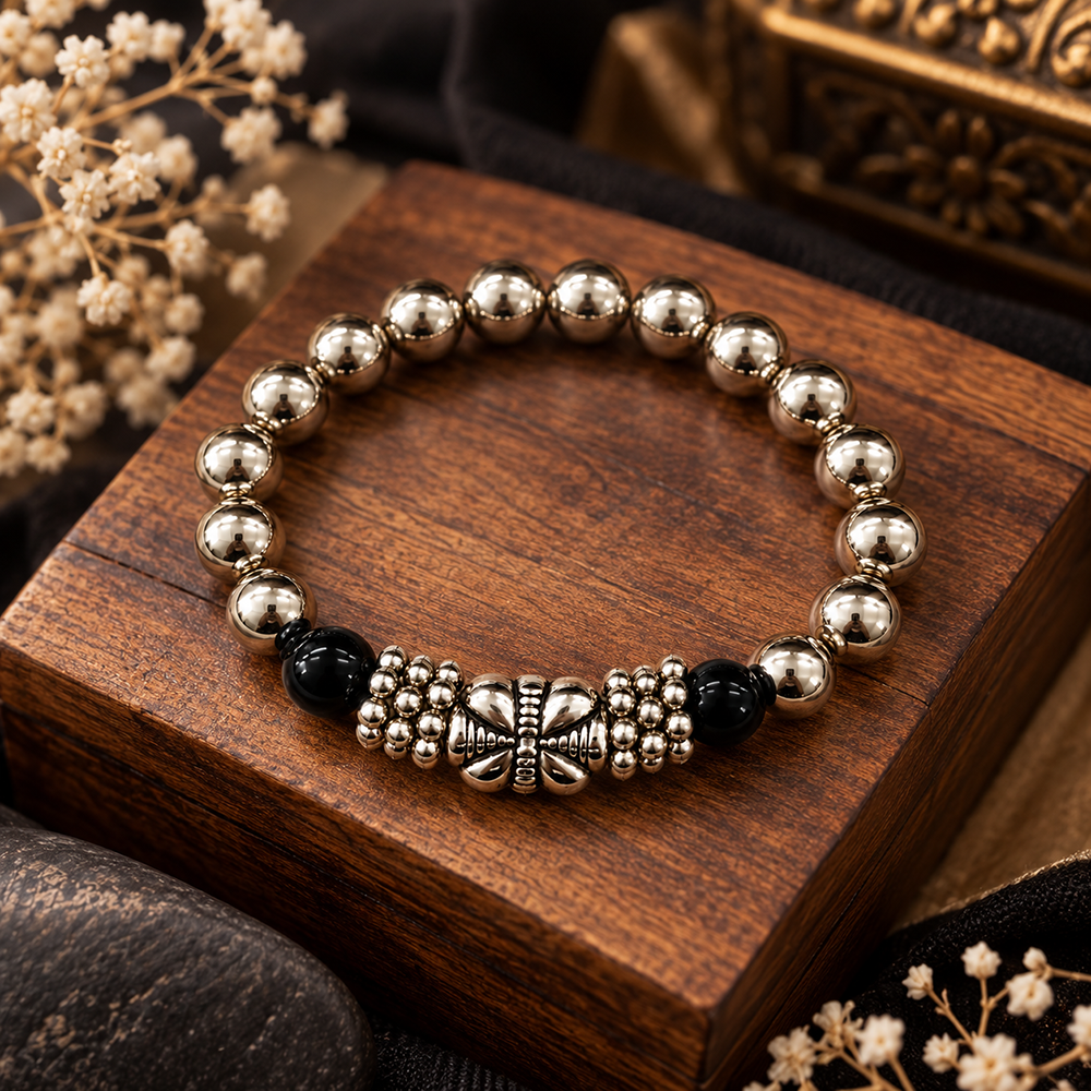 The99Jewel Stylish Black Beaded with Oxidised Charm Bracelet for Women & Girls