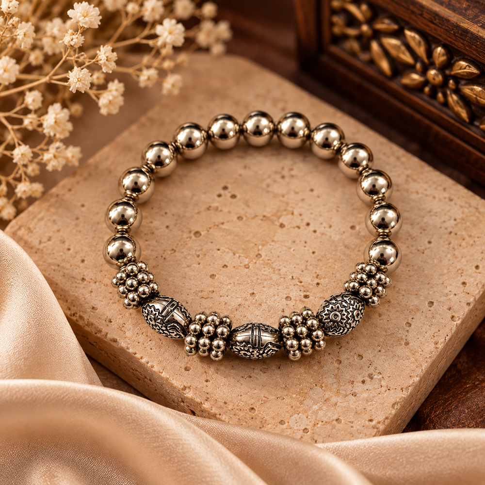 The99Jewel Stylish Black Beaded with Oxidised Charm Bracelet for Women & Girls