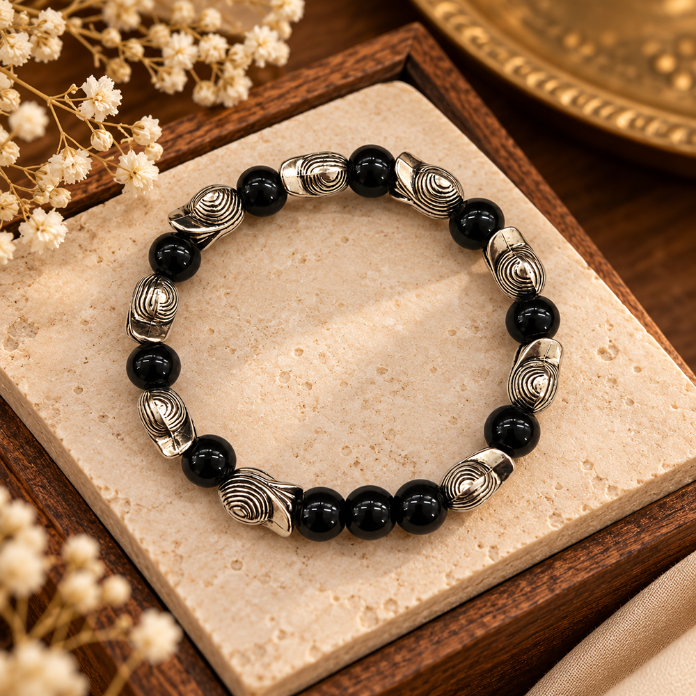 The99Jewel Stylish Black Beaded with Oxidised Charm Bracelet for Women & Girls