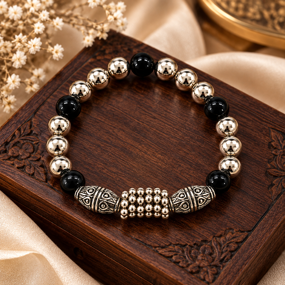 The99Jewel Stylish Black Beaded with Oxidised Charm Bracelet for Women & Girls
