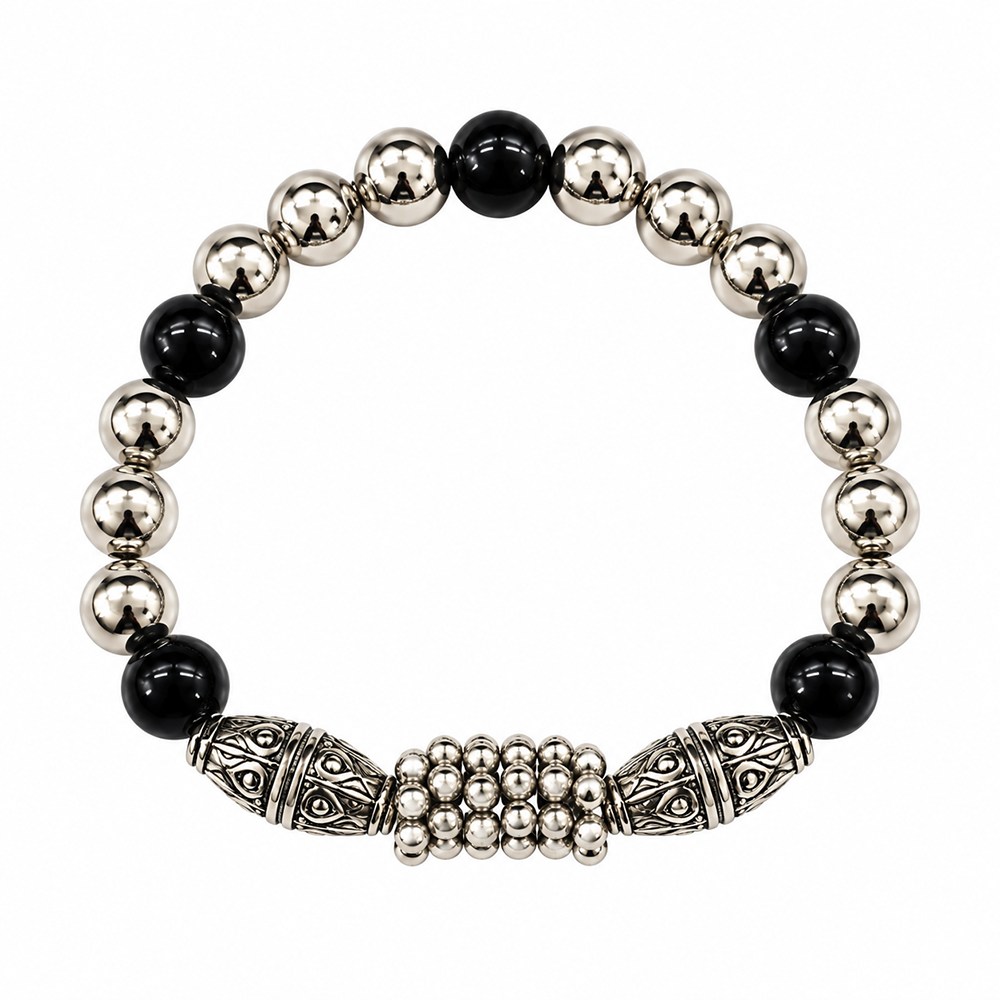 The99Jewel Stylish Black Beaded with Oxidised Charm Bracelet for Women & Girls