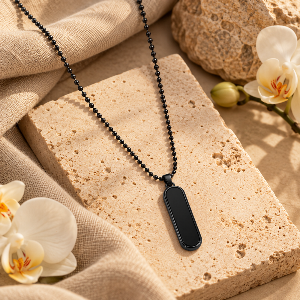 The99Jewel Bold Men's Chain with Black Bar Shape Pendant | Stylish Statement Jewellery for Everyday & Casual Wear