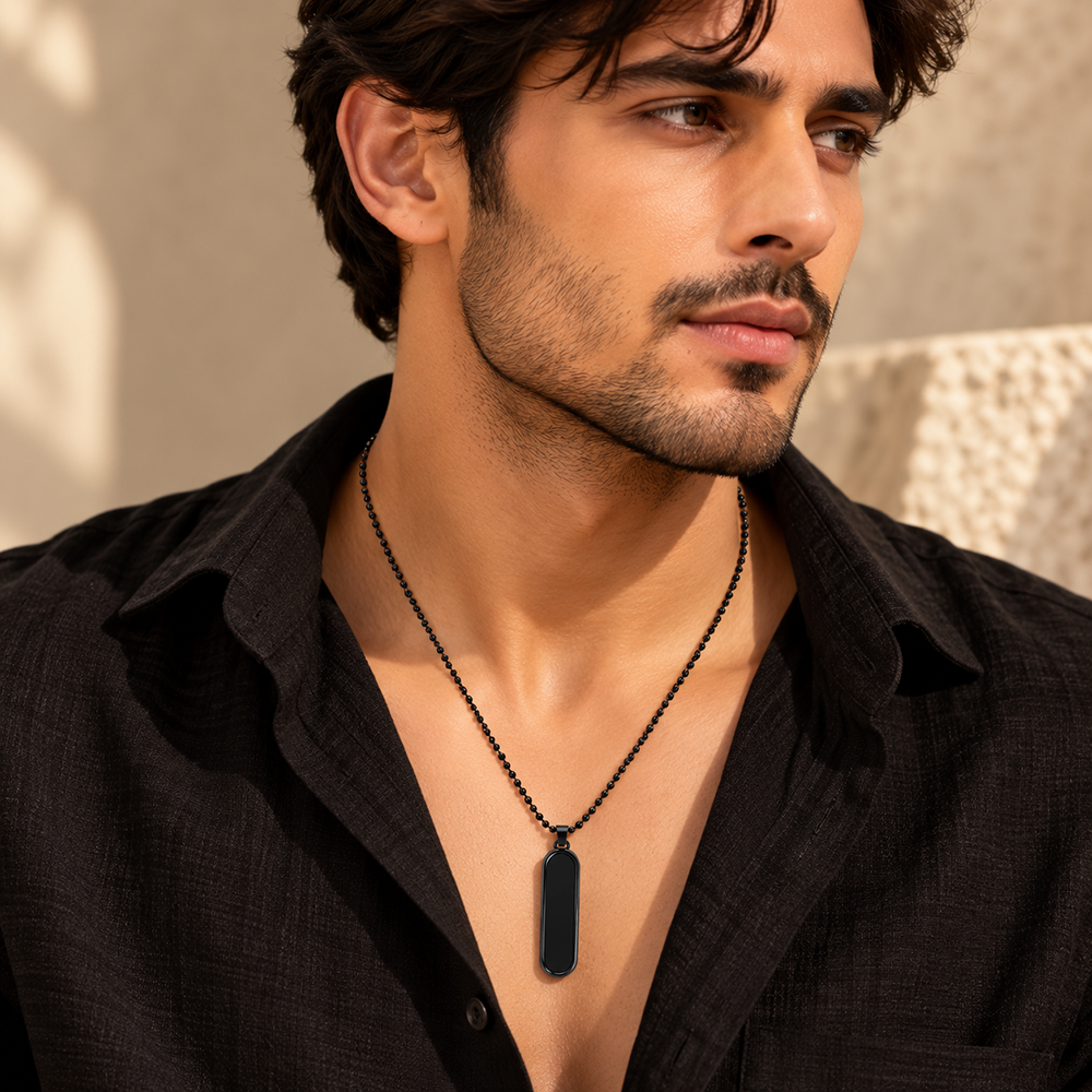 The99Jewel Bold Men's Chain with Black Bar Shape Pendant | Stylish Statement Jewellery for Everyday & Casual Wear
