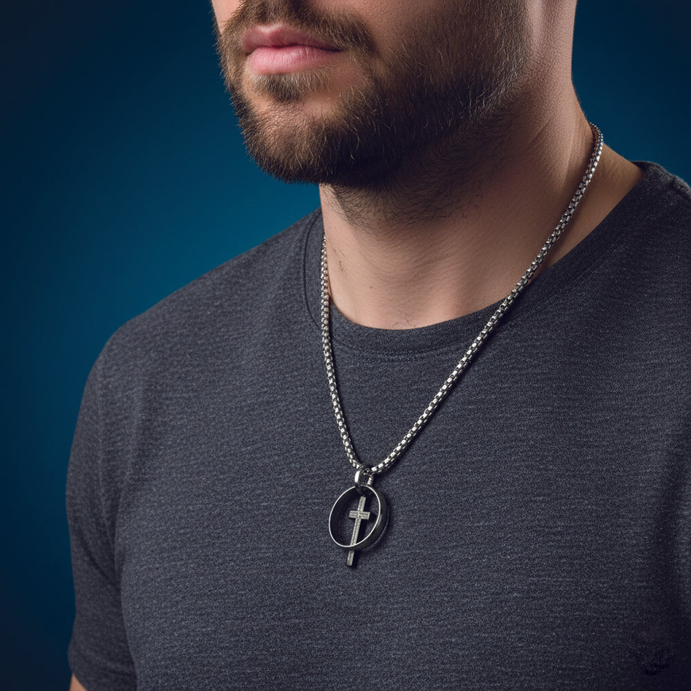 The99Jewel Spiritual Cross with Ring Pendant Necklace for Men