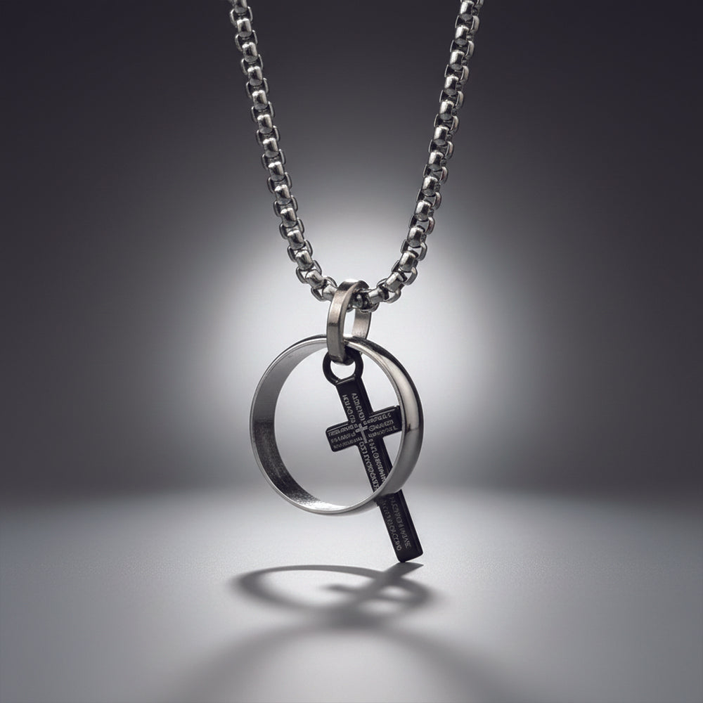 The99Jewel Spiritual Cross with Ring Pendant Necklace for Men