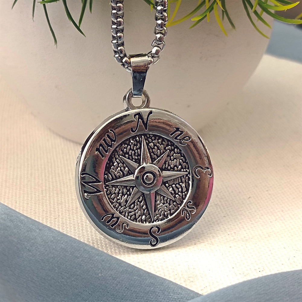 The99Jewel Modern  silver-toned compass Pendant Necklace for Men